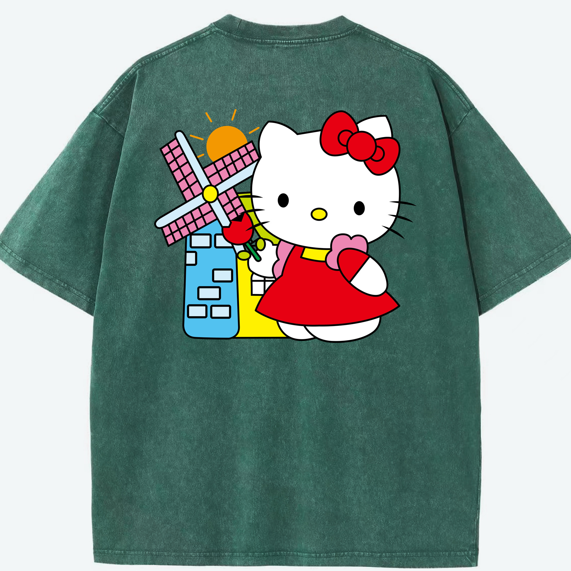（画像用） Hello Kitty ハローキティ 綿100% ヴィンテージ風 半袖Tシャツ（背面プリント）
